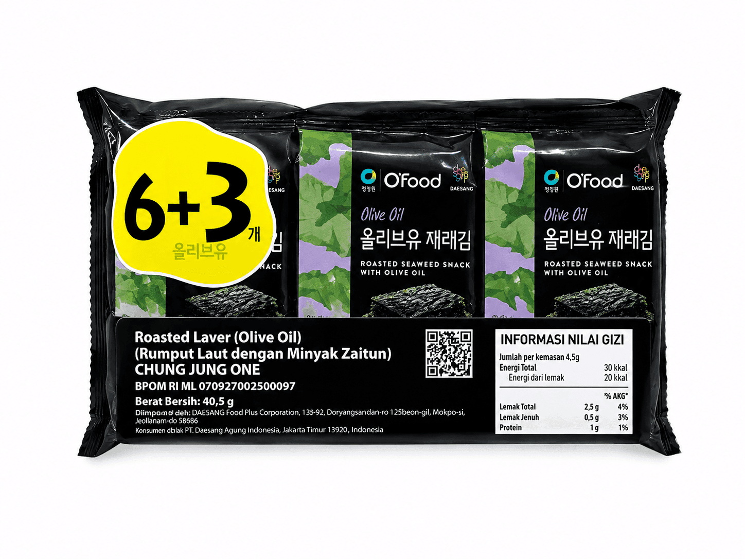 Daesang Rumput Laut Dengan Minyak Zaitun 6+3 pcs – 1