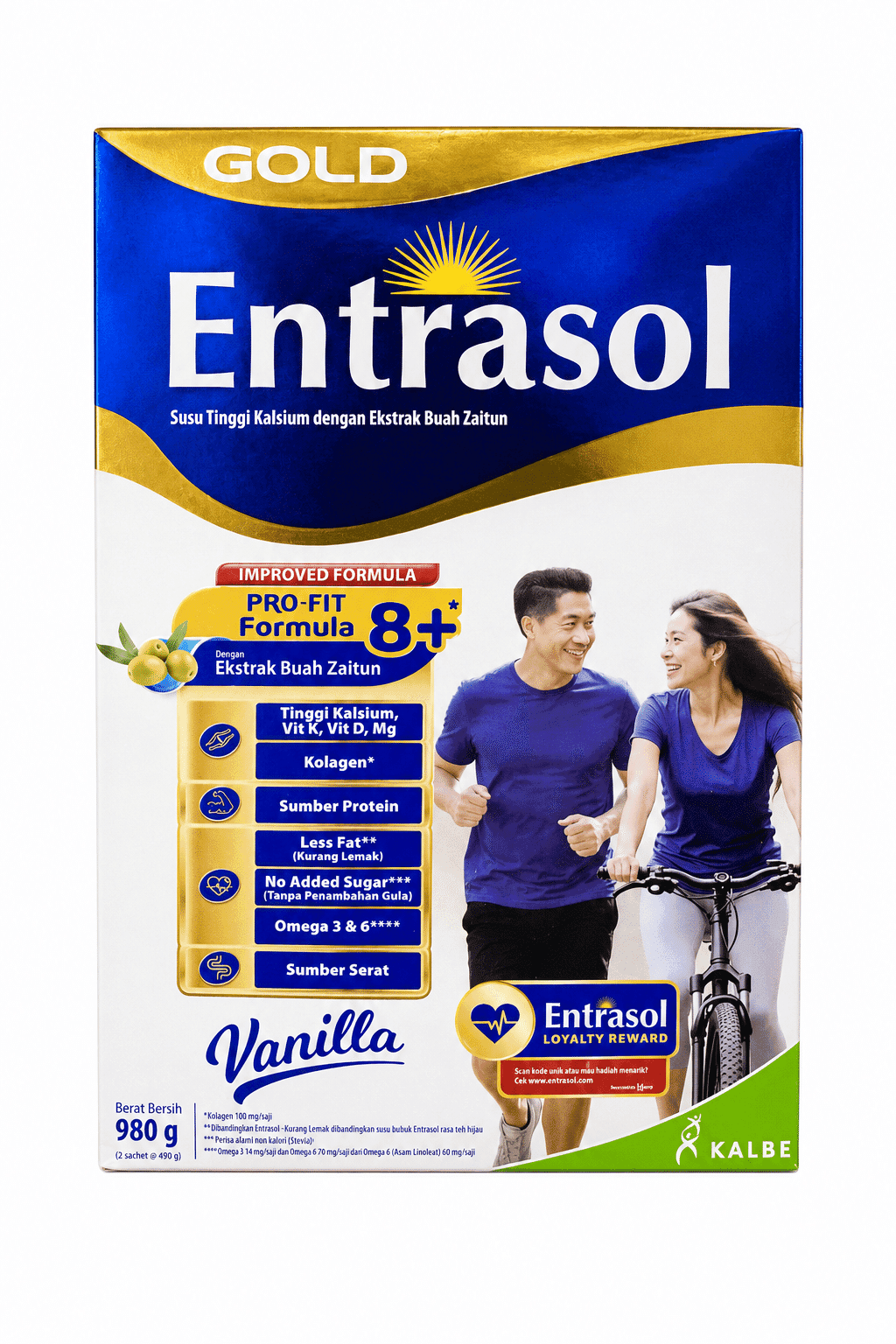 Entrasol Gold Susu Rasa Vanila Tinggi Kalsium Dengan Ekstrak Buah Zaitun 980 gr – 1