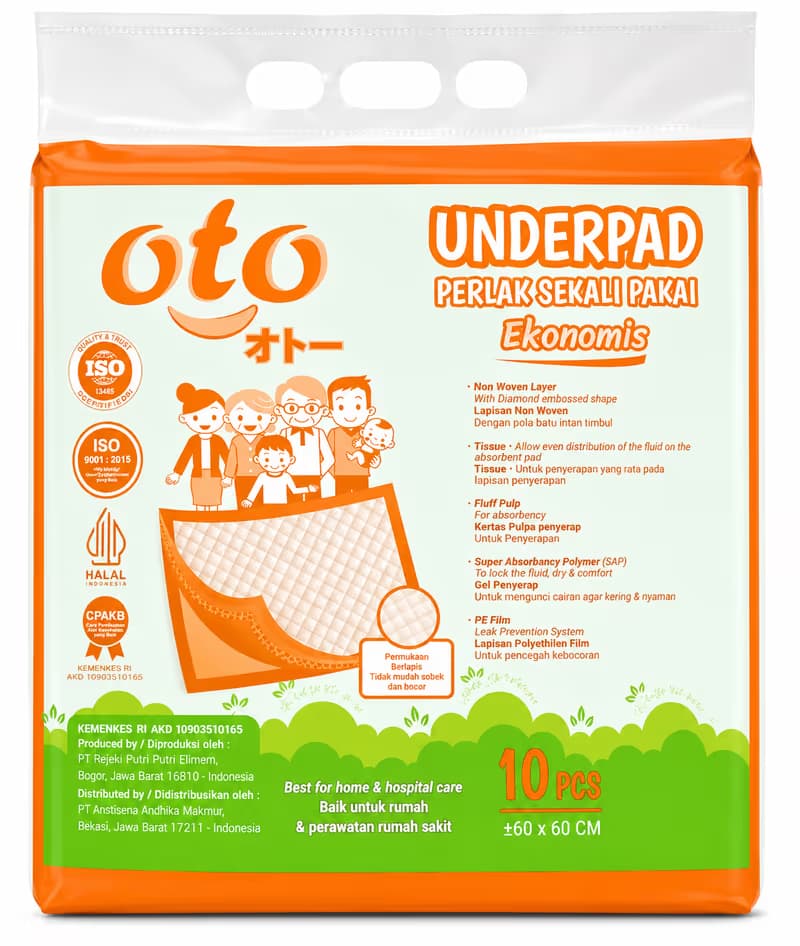 Oto Underpad Perlak Sekali Pakai Ekonomis 60x60 cm Isi 10 pcs – 1