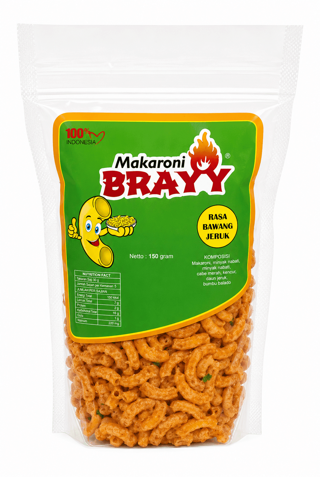 Brayy Makaroni Pedas Bawang Jeruk 110 gr – 1