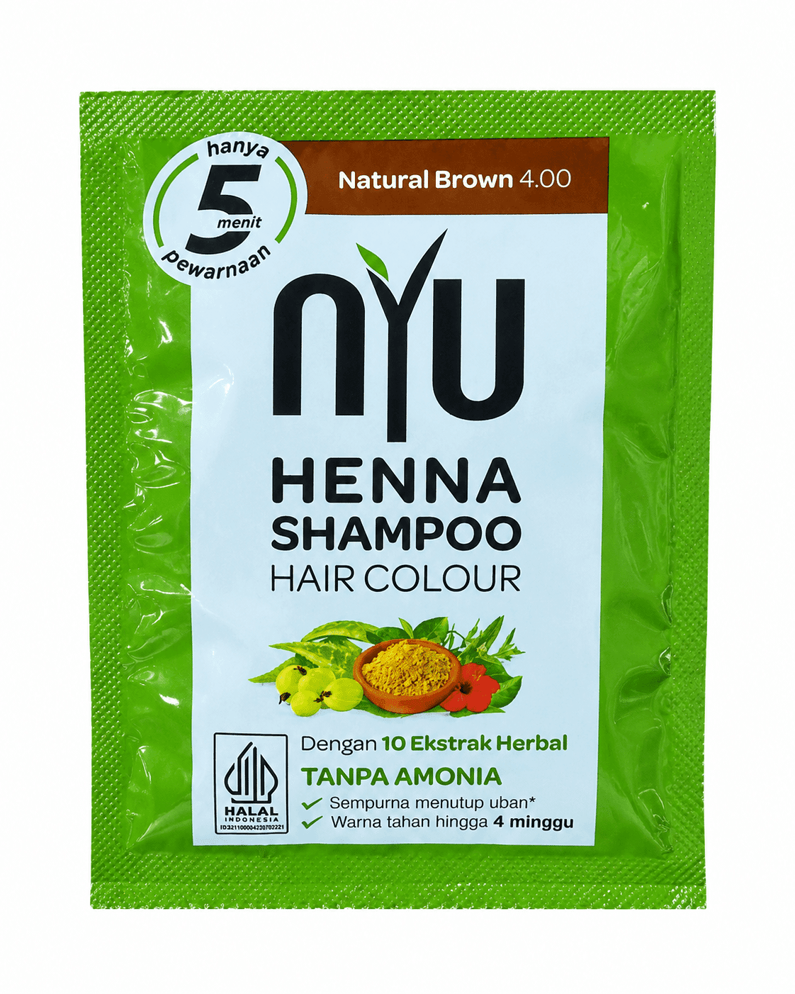 Nyu Pewarna Rambut Henna Sampo Natural Brown 4,00 Sachet 20 ml – 1