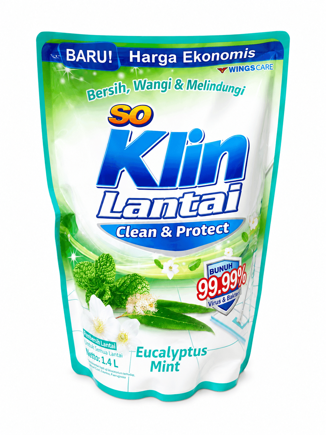 Soklin Pembersih Lantai Clean Power Eucalyptus Mint Pouch 1,4 L – 2
