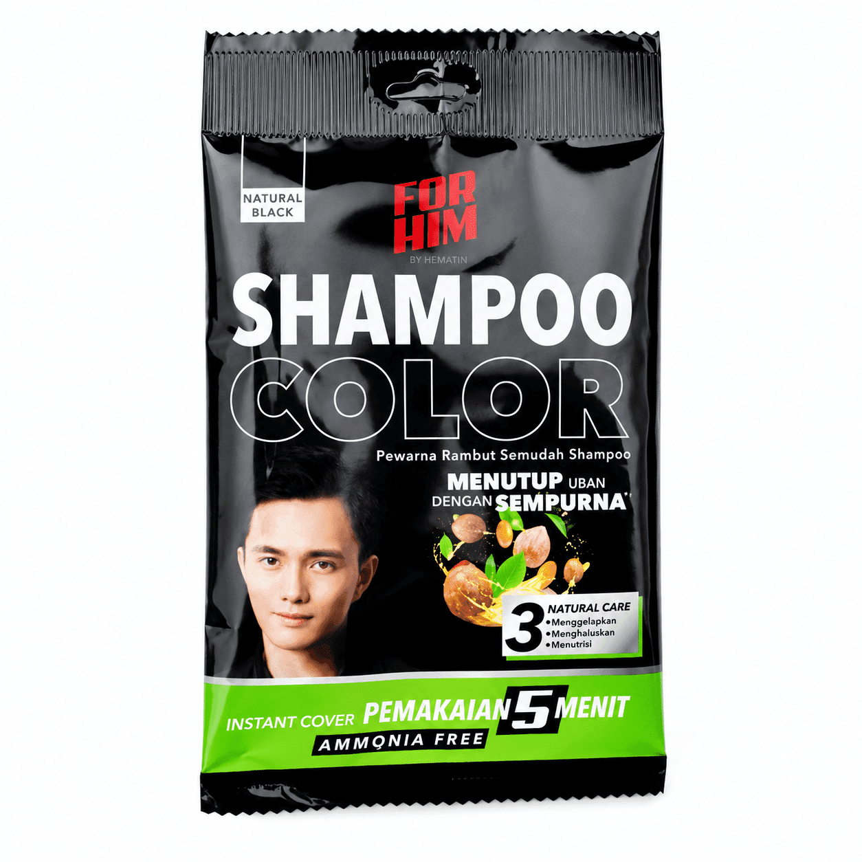 Miranda Hair Color Shampoo Pria Natural Black 20 ml – 1