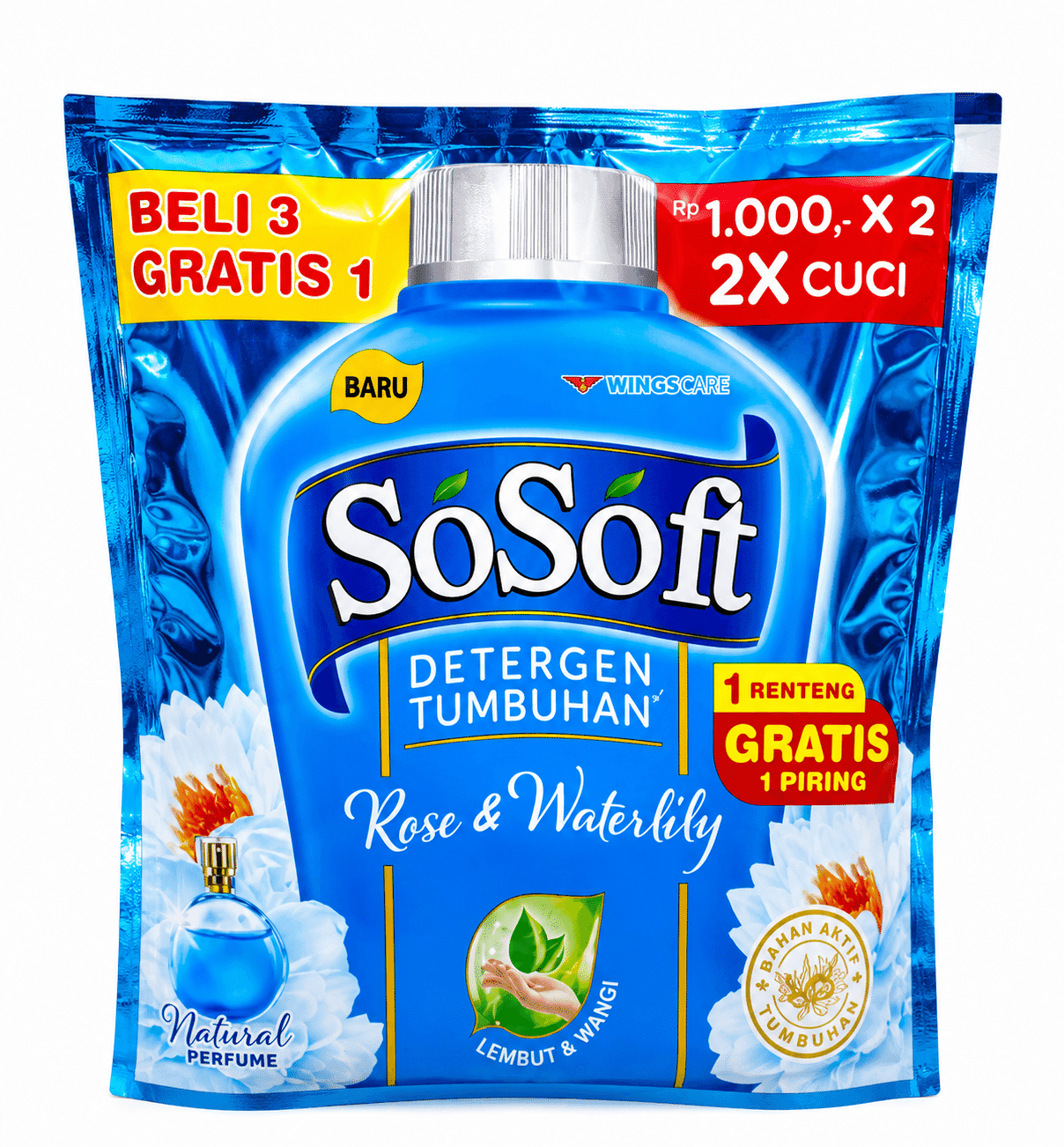 So Soft Deterjen Cair Rose Dbl Saset 3 pcs + 1 Pcs x 80 ml – 1