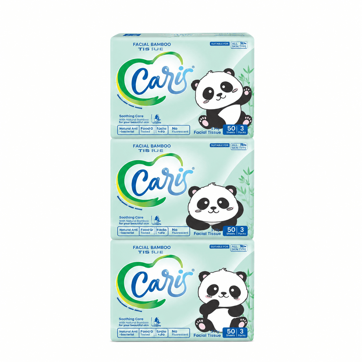 Caris Premium Bamboo Facial Tissue Travel Pack 50 sheets 3 ply x 3 pcs – 1
