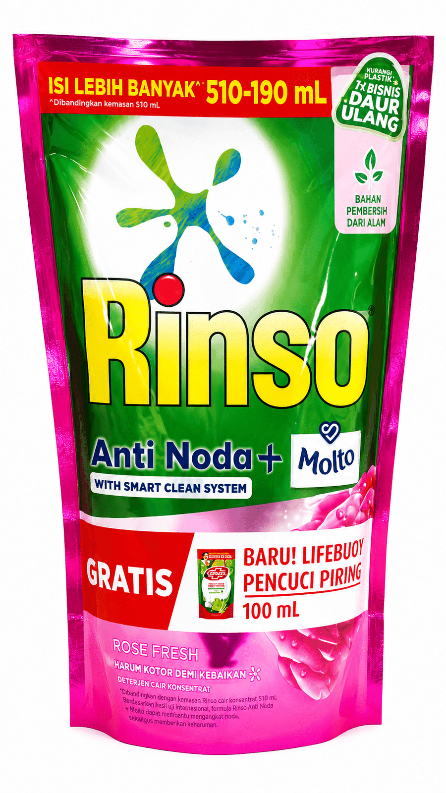Rinso Molto Rose Fresh Cair 510 ml + 190 ml – 1