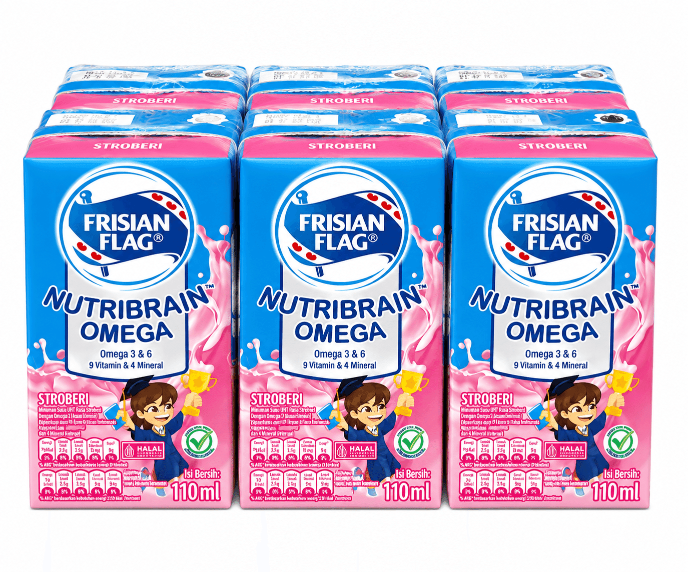 Frisian Flag N utribrain Omega Susu UHT Rasa Strawberry 110 ml x 6 pcs – 1