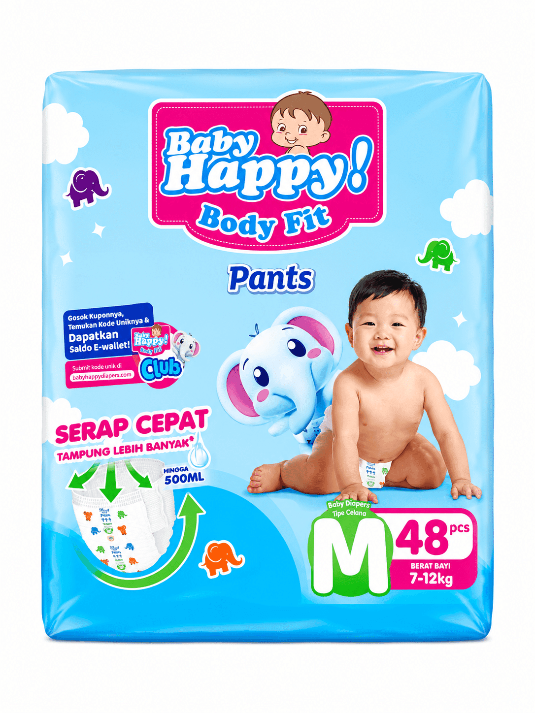 Baby Happy Body Fit Pants Tipe Celana M Isi 48 Pcs – 1