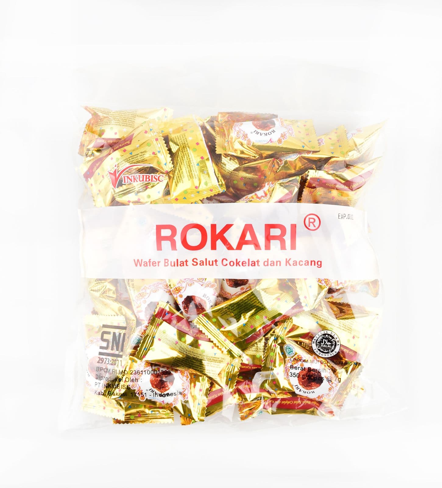 Rokari Wafer Bulat Salut Chocolate Dan Kacang  7 gr x 50 Pcs – 1
